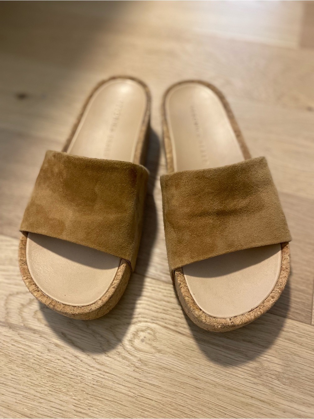 Veronica Beard Suede Slide Mules in Camel